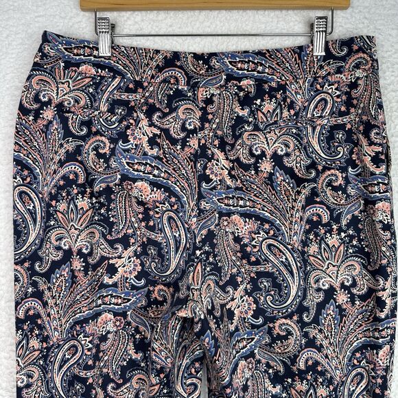 Pendleton Women’s Paisley Print Cotton Blend Ankle Pants Sz 14 Navy Coral Strech - Picture 10 of 11